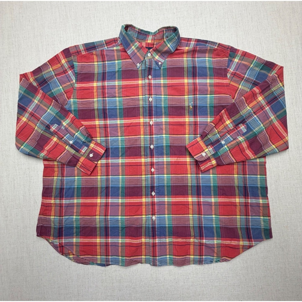 Ralph Lauren Classic Fit Oxford Plaid Button Down Shirt Mens 3XB Big Cotton
